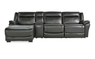 Frontier Black Leather 120'' Power Reclining 4 Piece Left Arm Facing Chaise Sectional with Armless Chair & USB & USB-C Ports