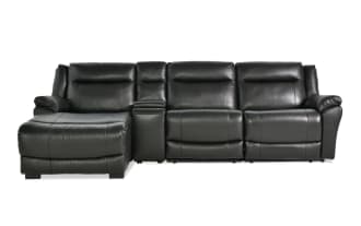 Frontier Black Leather 120'' Power Reclining 4 Piece Right Arm Facing Chaise Sectional with Armless Recliner & USB & USB-C Ports