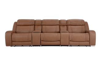 Dynamic Cognac Leather 136'' Bluetooth Audio Power Reclining Sofa with Armless Chair