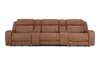Dynamic Cognac Leather 136'' Bluetooth Audio Power Reclining Sofa with Armless Recliner
