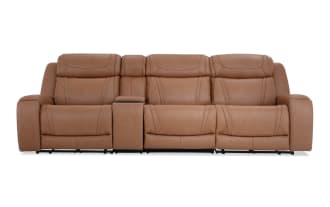 Dynamic Cognac Leather 123'' Bluetooth Audio Power Reclining Sofa with Armless Chair