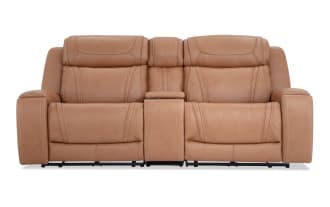 Dynamic Cognac Leather 93'' Bluetooth Audio Power Reclining Console Loveseat