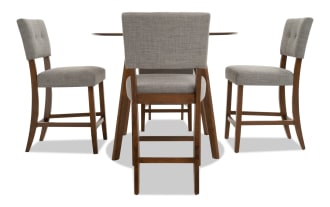 Bettie 5 Piece Walnut & Gray Upholstered Round Counter Height Dining Set