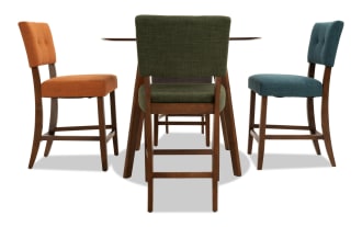 Bettie 5 Piece Walnut & Multicolor Upholstered Round Counter Height Dining Set