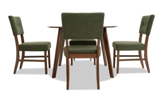 Bettie 5 Piece Walnut & Avocado Upholstered Round Dining Set