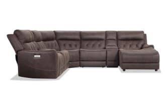 Canyon Walnut 126'' Bluetooth Audio Power Reclining 7 Piece Right Arm Facing Chaise Sectional