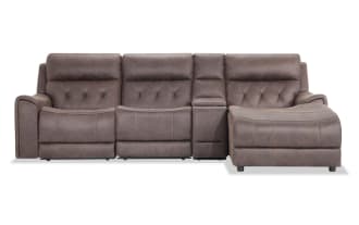 Canyon Walnut 111'' Bluetooth Audio Power Reclining 4 Piece Right Arm Facing Chaise Sectional with Armless Recliner