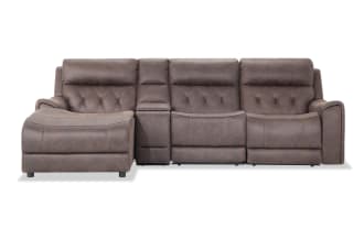 Canyon Walnut 111'' Bluetooth Audio Power Reclining 4 Piece Left Arm Facing Chaise Sectional with Armless Chair