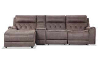 Canyon Walnut 111'' Bluetooth Audio Power Reclining 4 Piece Left Arm Facing Chaise Sectional with Armless Recliner