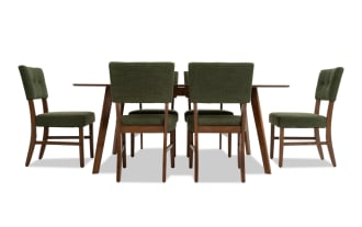 Bettie 7 Piece Walnut & Avocado Upholstered Extendable Dining Set