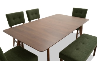 Bettie 6 Piece Walnut & Avocado Upholstered Extendable Dining Set with Bench