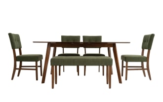 Bettie 6 Piece Walnut & Avocado Upholstered Extendable Dining Set with Bench