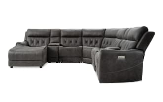 Canyon Gray 126'' Bluetooth Audio Power Reclining 7 Piece Left Arm Facing Chaise Sectional