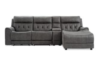 Canyon Gray 111'' Bluetooth Audio Power Reclining 4 Piece Right Arm Facing Chaise Sectional with Armless Chair