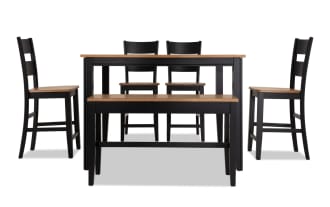 Blake 6 Piece Black & Natural Extendable Counter Height Dining Set with Storage Bench