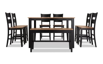Blake 8 Piece Black & Natural Extendable Counter Height Dining Set With Storage Bench