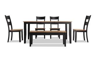 Blake 6 Piece Black & Natural Extendable Dining Set with Storage Bench