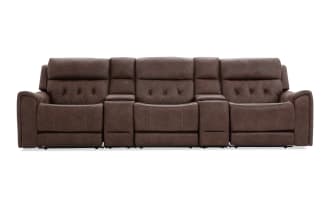 Canyon Walnut 127'' Power Reclining 5 Piece Sectional with Armless Chair & Bluetooth Audio