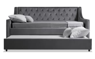 Chloe Full Gray Upholstered Daybed with Twin Trundle & 2 Mattresses
