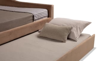 Chloe Full Beige Upholstered Daybed with Twin Trundle & 2 Mattresses