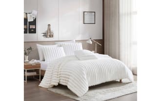 Sofia Full/Queen Ivory Solid Faux Fur 4 Piece Comforter Set