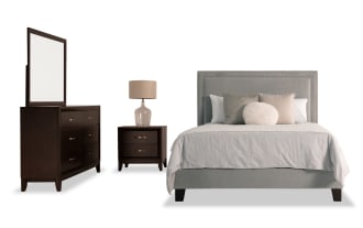 Tremont 4 Piece Twin Espresso & Gray Upholstered Bedroom Set
