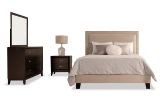 Tremont 4 Piece Queen Espresso & Beige Upholstered Bedroom Set