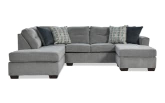 Dylan Slate 112'' 3 Piece Left Arm Facing Sleeper Dual Chaise Sectional with Queen Gel Mattress