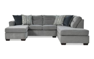 Dylan Slate 112'' 3 Piece Right Arm Facing Sleeper Dual Chaise Sectional with Queen Gel Mattress