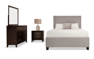 Tremont 4 Piece King Espresso & Gray Upholstered Storage Bedroom Set