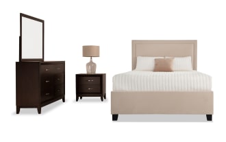 Tremont 4 Piece Queen Espresso & Beige Upholstered Storage Bedroom Set