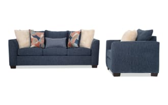 Brynn Navy 88'' Sleeper Sofa with Queen Gel Mattress & Chair