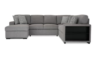 Playday Gray 119'' 4 Piece Left Arm Facing Pop-Up Sleeper Chaise Sectional with USB & USB-C Ports