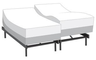 Power Bob Elite Base with Obsession 16.5'' Split King Ultra Plush Mattress featuring adjustable split design, graphite-infused memory foam, and wrapped coil system for pressure relief and motion isolation.