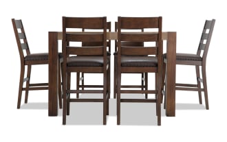 Canyon 7 Piece Brown Faux Leather Counter Height Square Dining Set