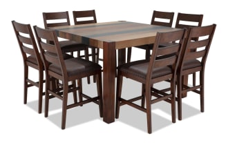 Canyon 9 Piece Brown Faux Leather Counter Height Square Dining Set