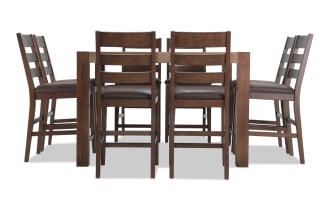 Canyon 9 Piece Brown Faux Leather Counter Height Square Dining Set