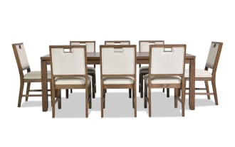 Brookline 9 Piece Brown & White Upholstered Dining Set