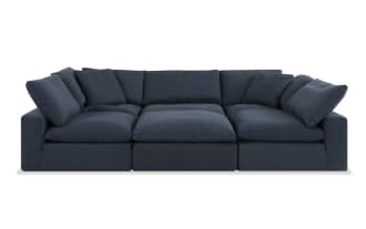 Dream Navy 131'' 6 Piece Modular Sectional with 3 Armless Chairs, 2 Corners, 1 Ottoman
