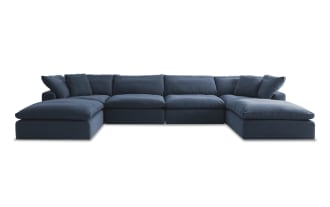Dream Navy 174'' 6 Piece Modular Sectional with 2 Armless Chairs, 2 Corners, 2 Ottomans