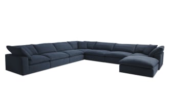 Dream Navy 174'' 8 Piece Modular Sectional with 4 Armless Chairs, 3 Corners, 1 Ottoman
