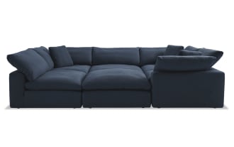 Dream Navy 131'' 6 Piece Modular Sectional with 3 Corners, 2 Armless Chairs, 1 Ottoman