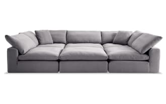 Dream Gray 131'' 6 Piece Modular Sectional with 3 Armless Chairs, 2 Corners, 1 Ottoman