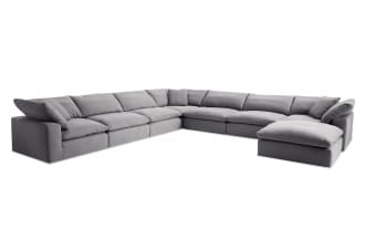 Dream Gray 174'' 8 Piece Modular Sectional with 4 Armless Chairs, 3 Corners, 1 Ottoman
