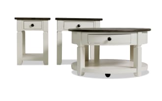 Laurel White & Gray Round Storage Coffee with End & Chairside Table Set