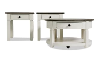 Laurel White & Gray Round Storage Coffee & 2 End Table Set