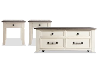 Laurel White & Gray Lift-Top Storage Coffee & 2 End Table Set