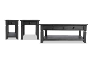 Laurel Charcoal Storage Coffee with End & Chairside Table Set