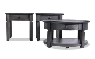 Laurel 3 Piece Charcoal Round Storage Coffee & 2 End Table Set