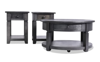 Laurel 3 Piece Charcoal Round Storage Coffee & 2 Chairside Table Set